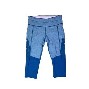 Lululemon Size 4 Training Tough Crop Leggings Blue Sheer Mesh Panels